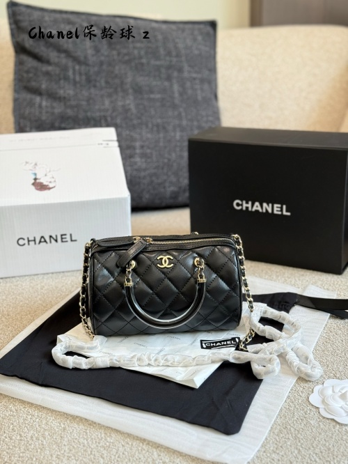 Chanel 25C Bowling Bag, Mini Boston Bag, Black Leather with Gold Hardware 1 Chanel 25C Bowling Bag, Mini Boston Bag, Black Leather with Gold Hardware