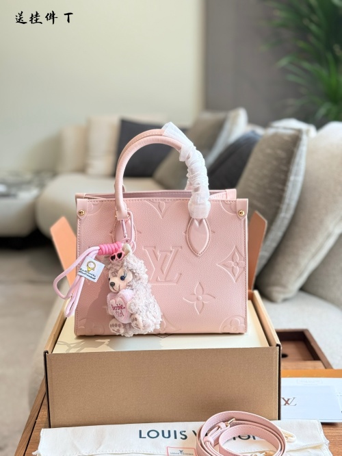 Louis Vuitton Onthego Small Tote Bag, 25cm, Pink Leather, With Charm 1 Louis Vuitton Onthego Small Tote Bag, 25cm, Pink Leather, With Charm