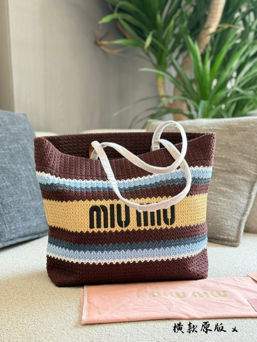 Miu Miu Crochet Striped Tote Bag, 35x38cm - Chic & Spacious 1 Miu Miu Crochet Striped Tote Bag, 35x38cm - Chic & Spacious