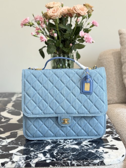 Chanel Vintage Denim Backpack, Jennie Style School Bag, 32 x 27 cm 1 Chanel Vintage Denim Backpack, Jennie Style School Bag, 32 x 27 cm