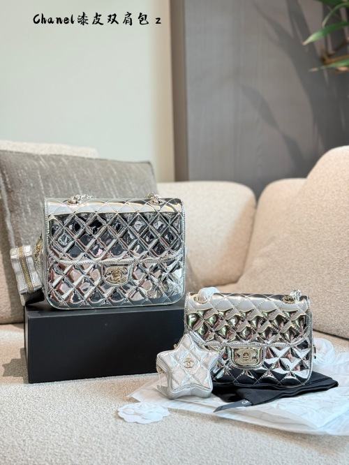 Chanel 24C Silver Quilted Mirror Leather Backpack with Star Charm 1 Chanel 24C Silver Quilted Mirror Leather Backpack with Star Charm