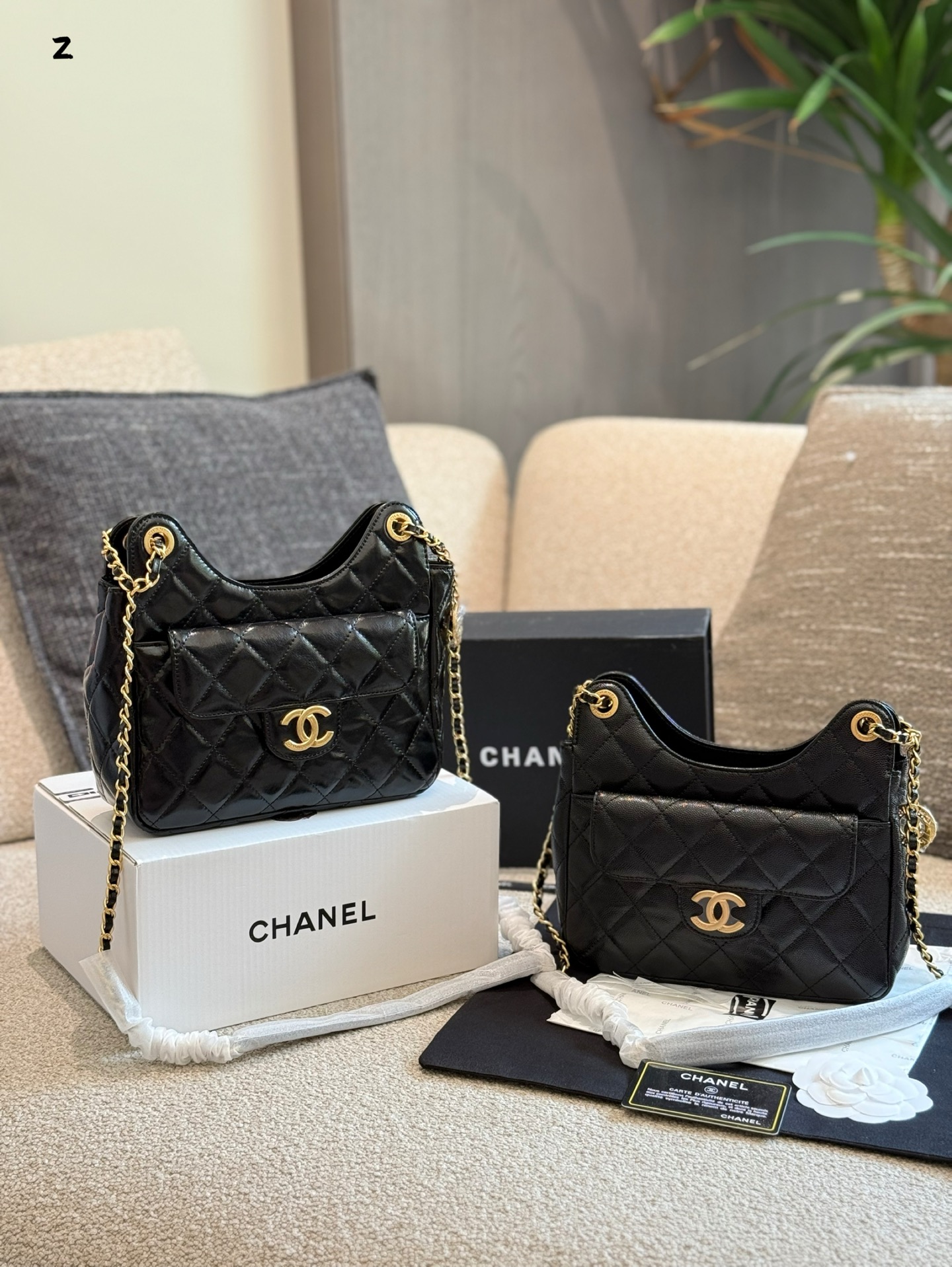 💰280 CHANEL/香奈儿女包包 23C 天猫精灵腋下包 油蜡皮hobo单肩斜跨包 小号20cm 折叠盒