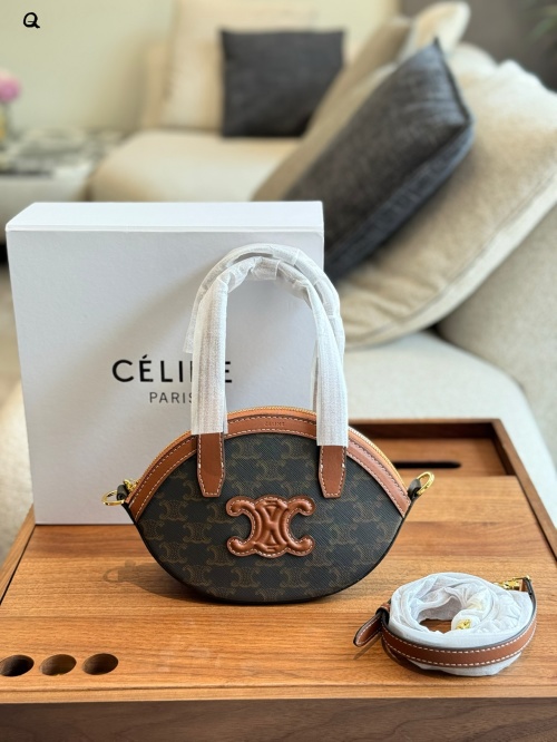 Celine Oval Bag in Triomphe Canvas with Tan Leather Trim, 21 x 24 x 5 cm 1 Celine Oval Bag in Triomphe Canvas with Tan Leather Trim, 21 x 24 x 5 cm