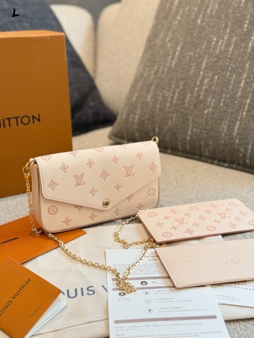Louis Vuitton Pochette Felicie Cream Pink Monogram Canvas Chain Wallet Bag 1 Louis Vuitton Pochette Felicie Cream Pink Monogram Canvas Chain Wallet Bag