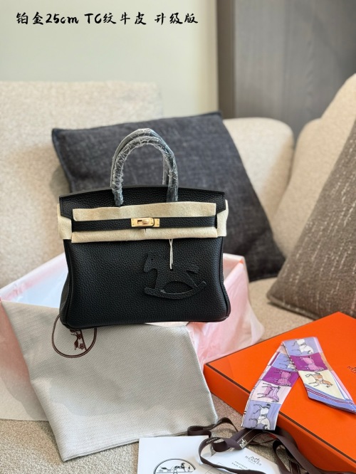 Hermes Birkin 25 Handbag - Togo Leather, Black with Rocking Horse Charm 1 Hermes Birkin 25 Handbag - Togo Leather, Black with Rocking Horse Charm