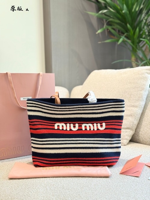 Miu Miu Striped Knit Tote Bag, 35x38cm - Chic and Spacious Designer Handbag 1 Miu Miu Striped Knit Tote Bag, 35x38cm - Chic and Spacious Designer Handbag