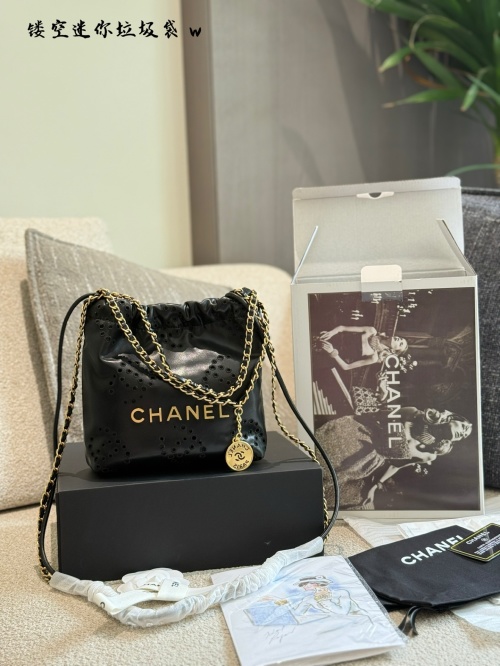 Chanel 22 Mini Bucket Bag with Cutout Double C Logo - Black Leather 1 Chanel 22 Mini Bucket Bag with Cutout Double C Logo - Black Leather