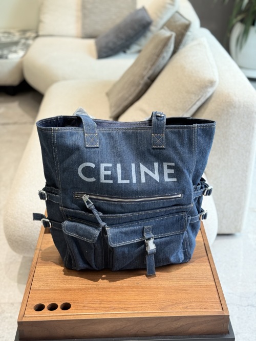 Celine Denim Tote Bag 24SS Letter Logo Washed Shoulder Bag,30×45cm 1 Celine Denim Tote Bag 24SS Letter Logo Washed Shoulder Bag,30×45cm