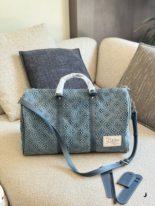 Louis Vuitton Keepall Bandouliere 50 Denim Travel Bag, Monogrammed and Stylish 1 Louis Vuitton Keepall Bandouliere 50 Denim Travel Bag, Monogrammed and Stylish