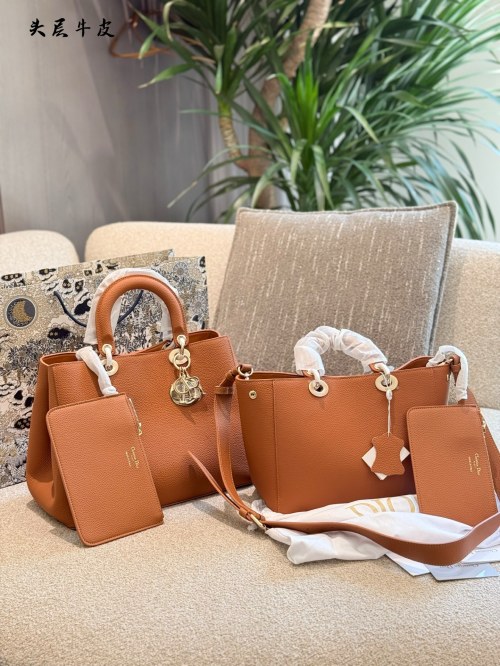 Diorissimo Tote Bag with Detachable Pouch, Tan Leather, Silver Hardware 1 Diorissimo Tote Bag with Detachable Pouch, Tan Leather, Silver Hardware