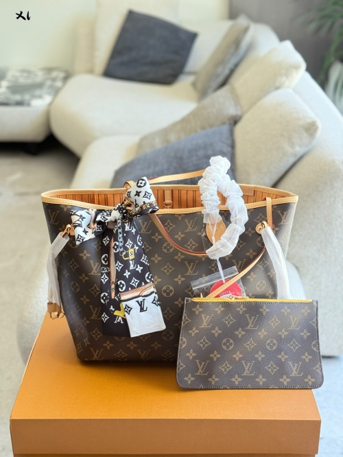 Louis Vuitton Neverfull Tote Bag, Brown Monogram Canvas with Pouch 1 Louis Vuitton Neverfull Tote Bag, Brown Monogram Canvas with Pouch