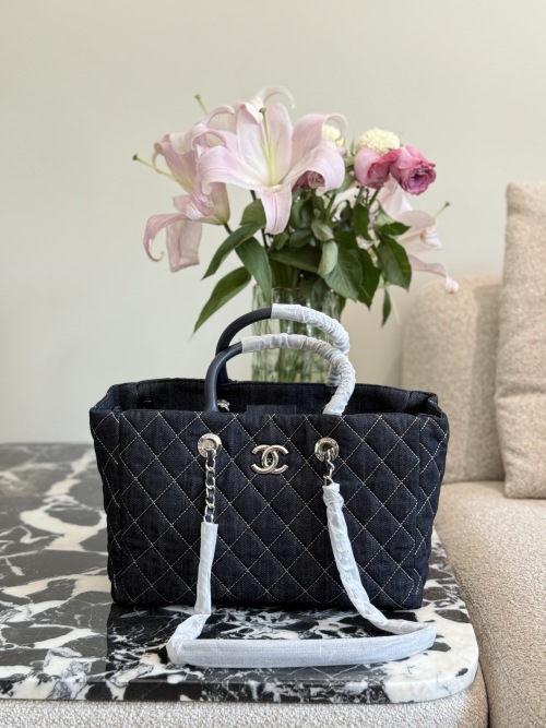 Chanel Denim Quilted Tote Bag with Silver Hardware, 32cm - Stylish & Versatile 1 Chanel Denim Quilted Tote Bag with Silver Hardware, 32cm - Stylish & Versatile