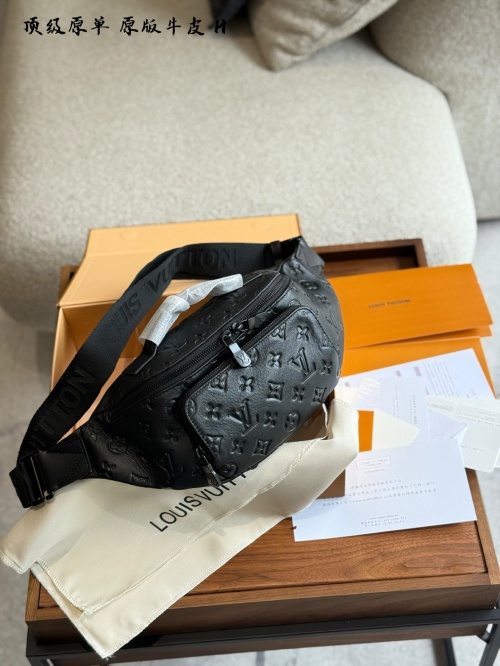 Louis Vuitton Men's Black Leather Embossed Monogram Waist Bag 1 Louis Vuitton Men’s Black Leather Embossed Monogram Waist Bag