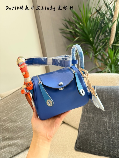 Hermes Mini Lindy Blue Swift Leather Silver Buckle Handbag 1 Hermes Mini Lindy Blue Swift Leather Silver Buckle Handbag