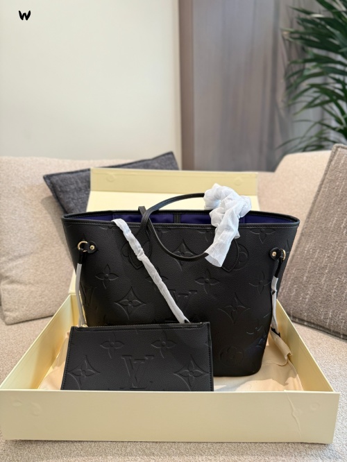 Louis Vuitton Neverfull Mediana en Piel Ébano con Textura, Bolso Tote Elegante 1 Louis Vuitton Neverfull Mediana en Piel Ébano con Textura, Bolso Tote Elegante