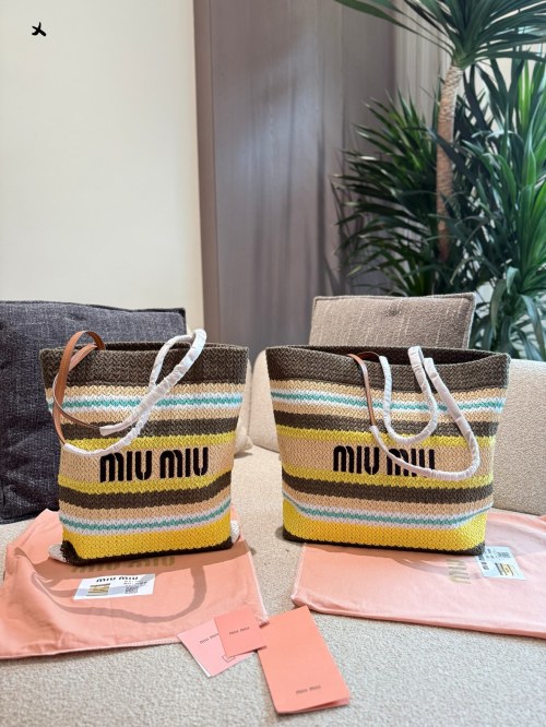 Miu Miu Striped Raffia Tote Bag, Vibrant Woven Design 1 Miu Miu Striped Raffia Tote Bag, Vibrant Woven Design