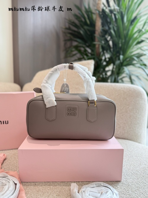 Miu Miu Arcadie Mini Bowling Bag - Cement Grey, Leather Handbag for Women 1 Miu Miu Arcadie Mini Bowling Bag - Cement Grey, Leather Handbag for Women