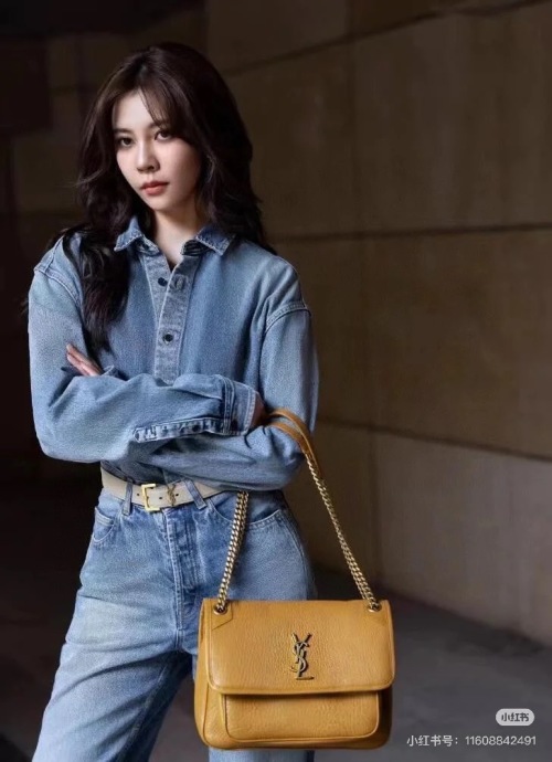 Yves Saint Laurent Niki Medium Grain Leather Shoulder Bag in Sunshine 1 Yves Saint Laurent Niki Medium Grain Leather Shoulder Bag in Sunshine