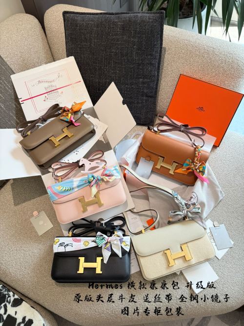 Hermès Constance Handbag: Premium Leather, Gold Hardware, and Silk Ribbon