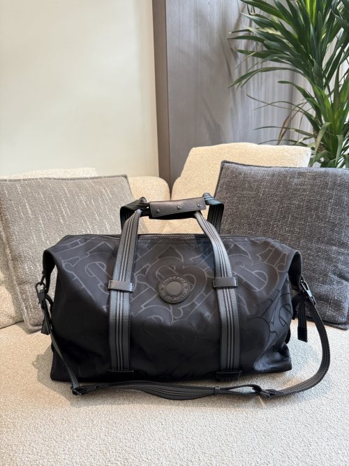 Burberry Monogram Print Recycled Polyester Blend Duffle Bag, Black