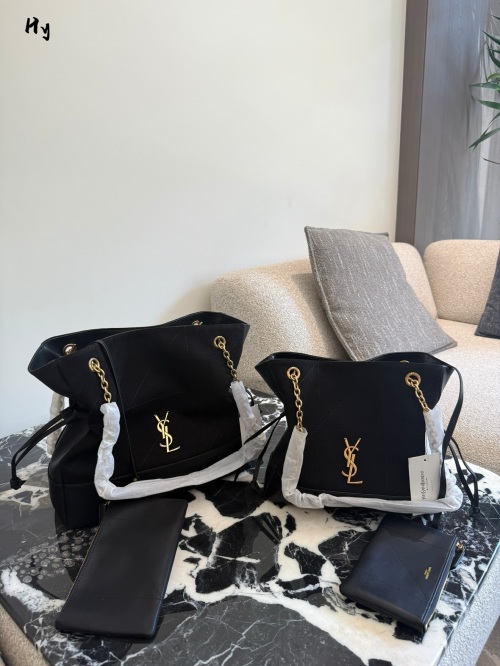 Yves Saint Laurent Bolso Tote con Cordón de Gamuza, Negro, Gran Capacidad 24 Yves Saint Laurent Bolso Tote con Cordón de Gamuza, Negro, Gran Capacidad