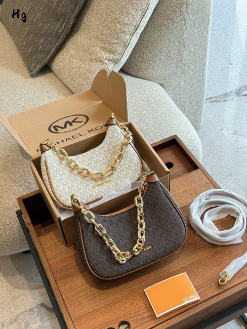 Michael Kors Cora Classic Monogram Shoulder Bag with Chain Strap, 23cm 1 Michael Kors Cora Classic Monogram Shoulder Bag with Chain Strap, 23cm