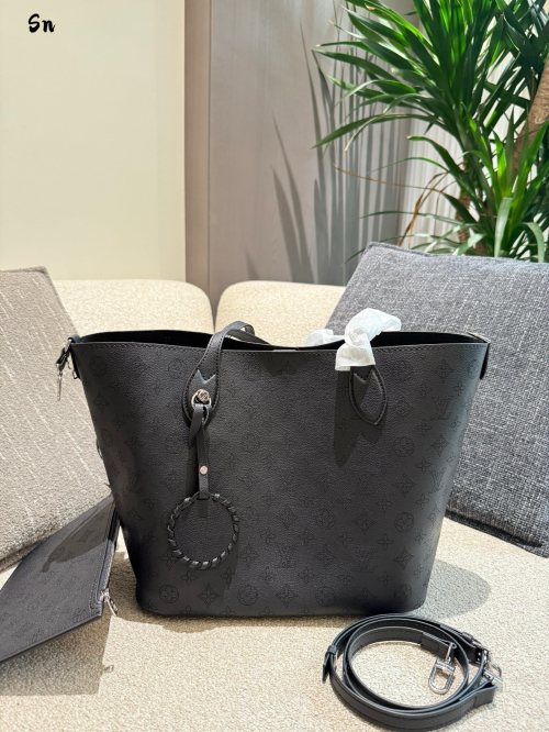 Louis Vuitton Black Blossom Perforated Leather Tote Bag with Adjustable Strap 1 Louis Vuitton Black Blossom Perforated Leather Tote Bag with Adjustable Strap