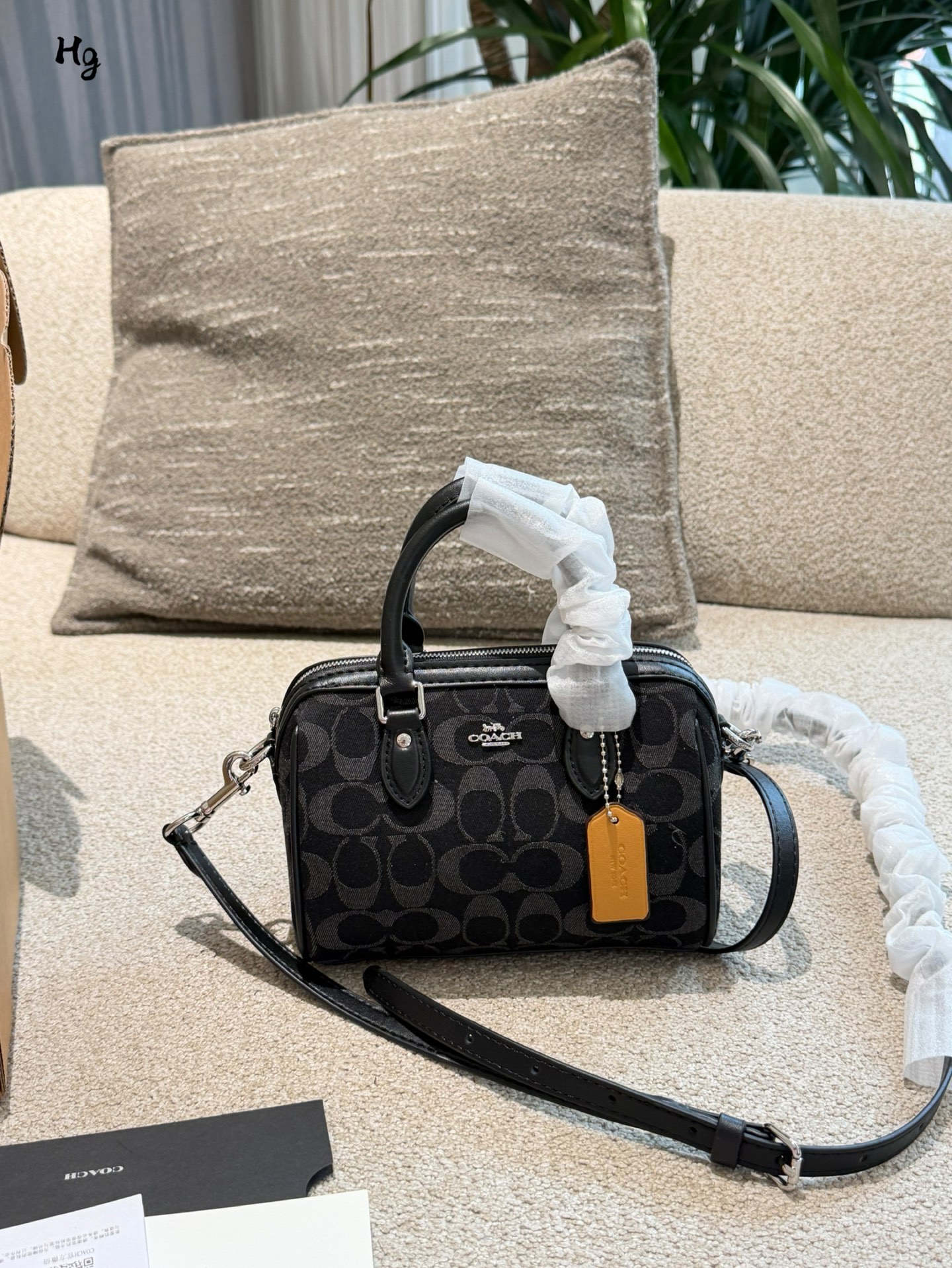 COACH Rowan mini Boston bag 🖤 COACH Rowan mini Boston bag, classic black monogram + jacquard fabric, with leather hand…