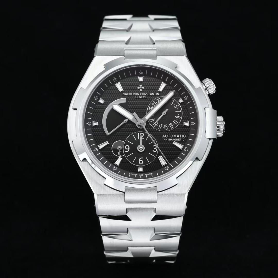 NO:156843,[9F Factory New Product] Vacheron Constantin VC Zongheng Sihai (47450) multi-functional men's automatic mechanical watch!  MIYOTA machine heart-changing all-in-one machine has 28,800 oscillations per hour, and its power reserve is 40 hours!  The watch is 42 mm in diameter, the case thickness is 12, the dense bottom cover design, and the waterproof depth is meter!  316 stainless steel, sapphire glass, watch strap with optional belt, tape, steel strap, and clasp folding buckle!  [Introduction to the dial function layout] The kinetic energy storage function display at 10 o'clock, the calendar function display at 2 o'clock, the second time zone function display at 6 o'clock, and the 24-hour day and night function display at 7-8 o'clock!  , vacheron19860909【9F Factory 新品】江诗丹顿VC纵横四海(47450)多功能男士自动机械腕表！ MIYOTA机心改一体机28800每小时震荡次数,动力储存40小时！表经42毫米,表壳厚度12,密底底盖设计,防水深度米！316精钢,蓝宝石玻璃,表带可选皮带、胶带、钢带,表扣折叠扣！【表盘功能布置介绍】10点位的动能储存功能显示, 2点位的日历功能显示,6点位第二时区功能显示,7-8点位24小时昼夜功能显示！,,vacheron,Watch