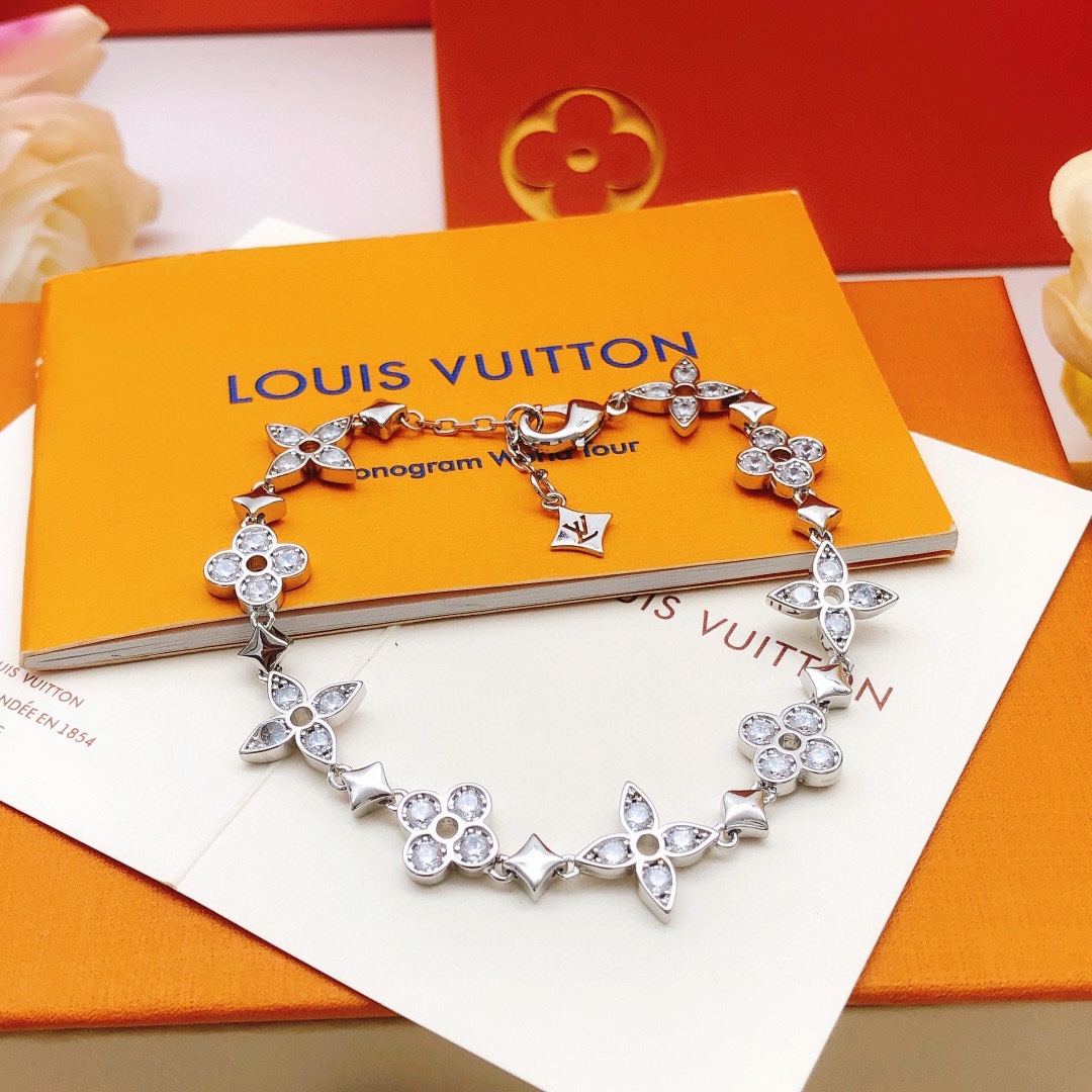 LV Silver-Tone Monogram Flower Pavé Bracelet - Comprehensive 5