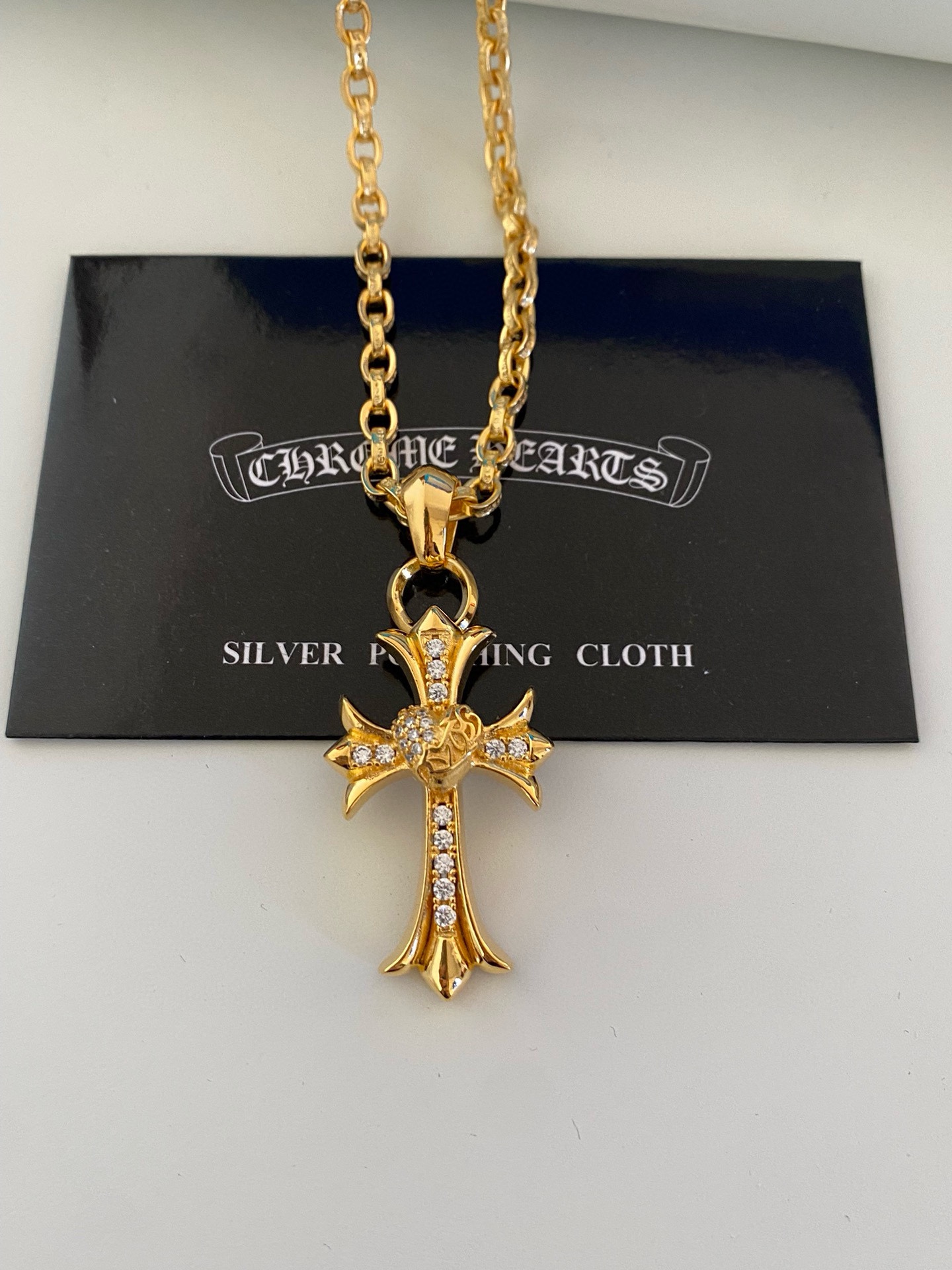 Chrome Hearts Gold-Plated Diamond-Set Heart Cross Letter Necklace - Comprehensive 5