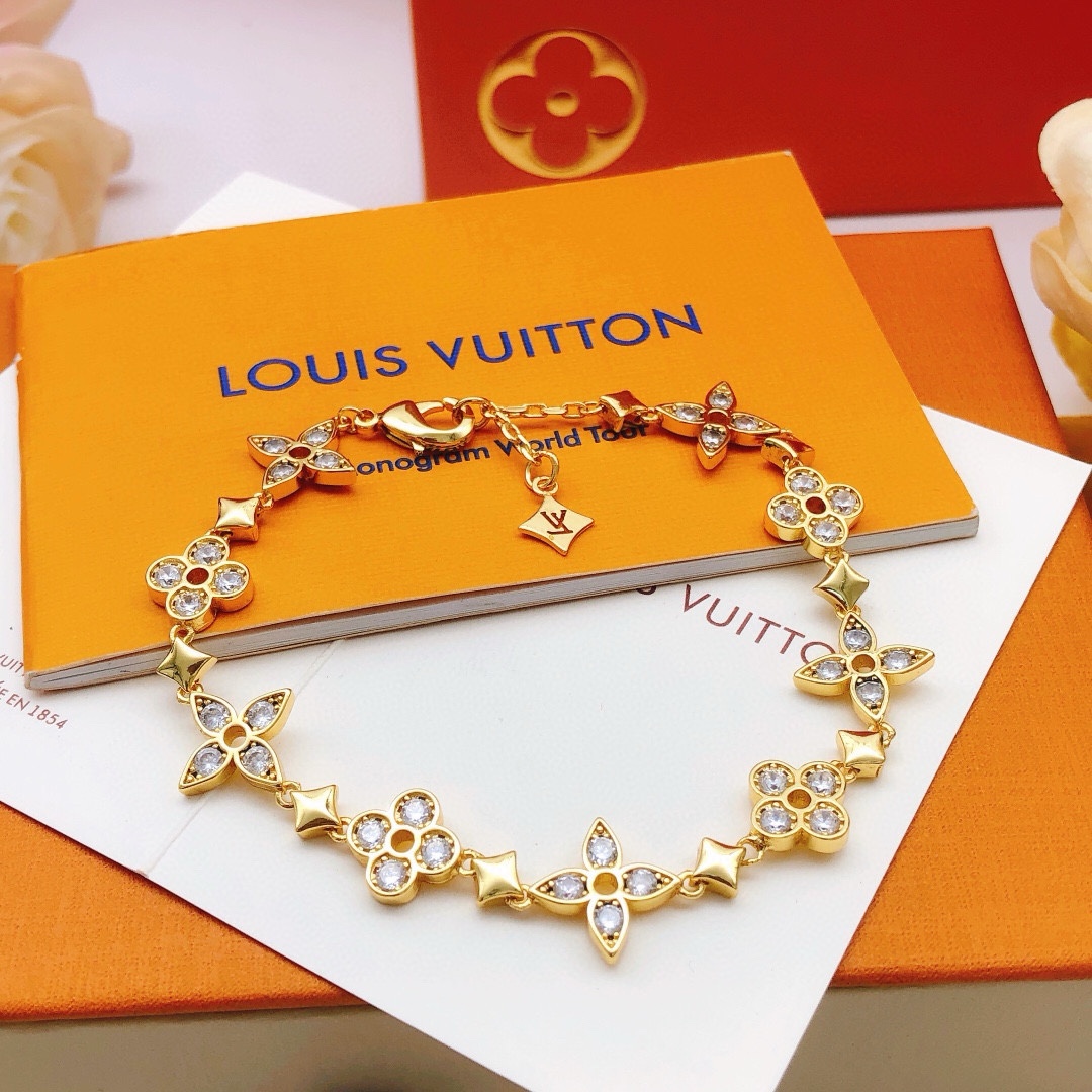 Louis Vuitton Gold-Tone Crystal-Embellished Flower Bracelet - Comprehensive 5