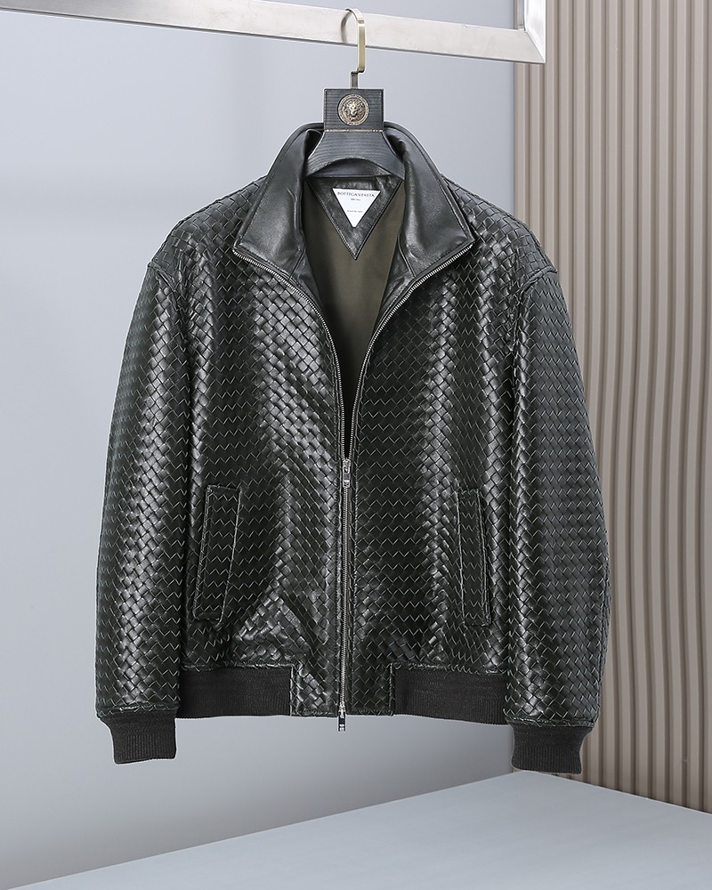 Bottega Veneta Black Woven Zip Bomber Jacket