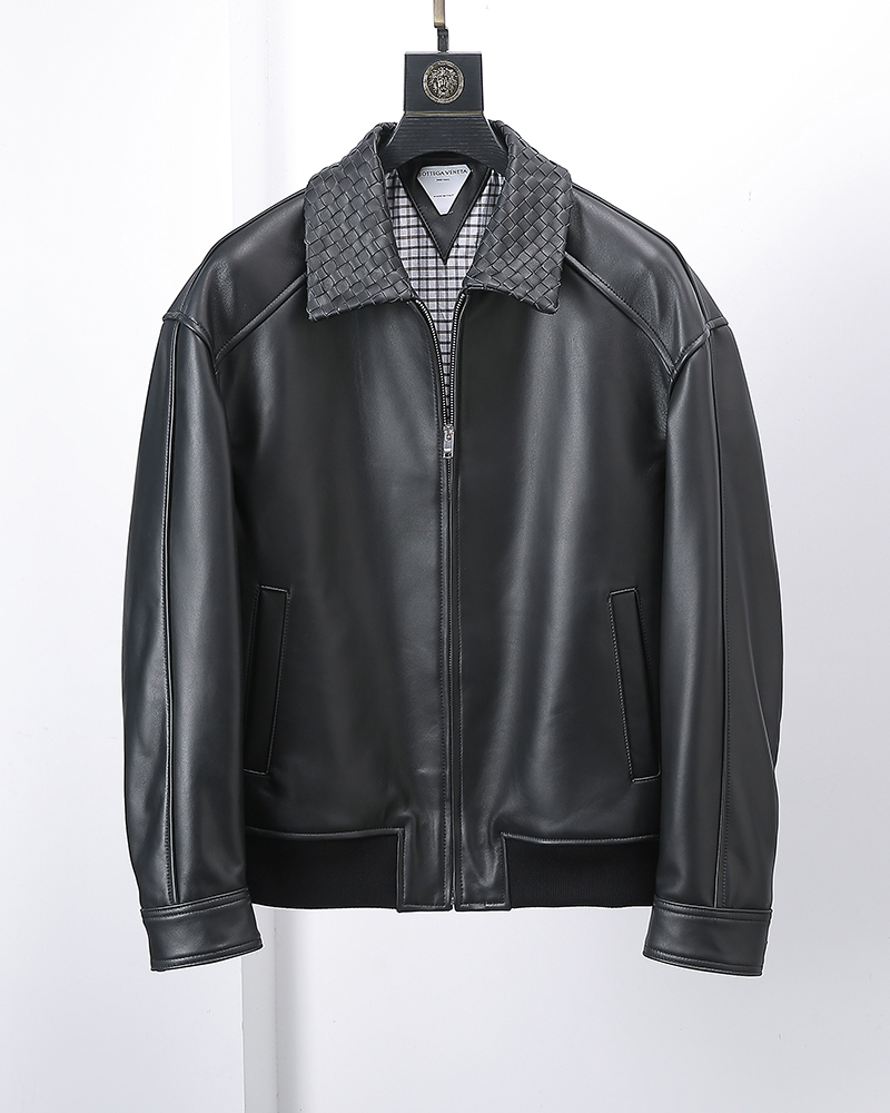 Bottega Veneta Black Contrast Collar Zip Jacket