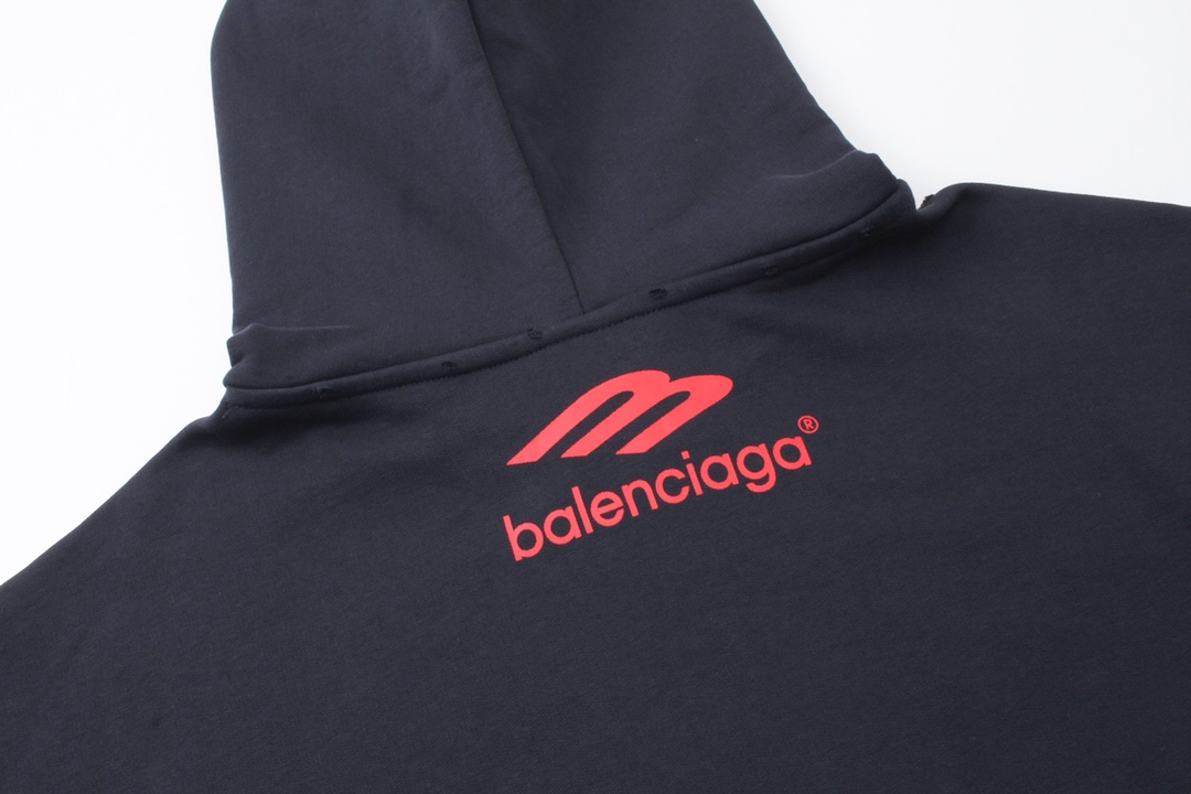 Balenciaga/巴黎世家 25ss 多标印花连帽卫衣 白色 深蓝灰
