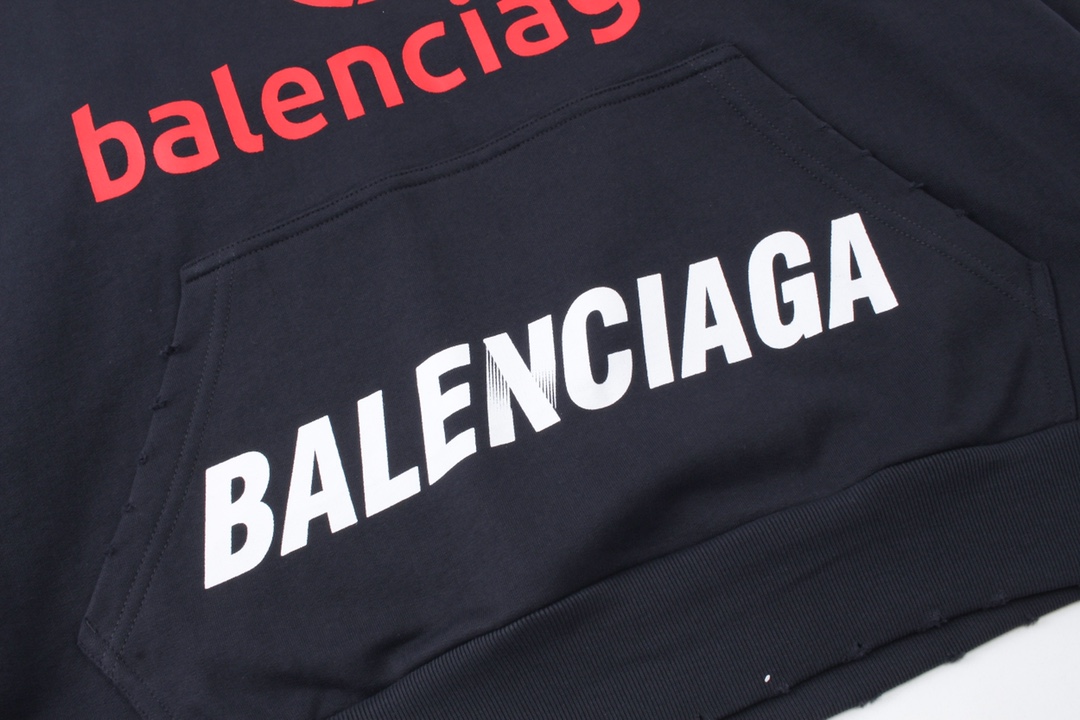 Balenciaga/巴黎世家 25ss 多标印花连帽卫衣 白色 深蓝灰