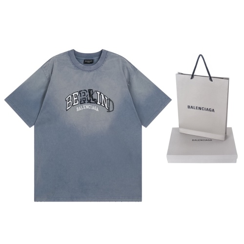 Balenciaga 2024 Logo Graffiti Embroidery Short Sleeve T-Shirt in Blue 1 Balenciaga 2024 Logo Graffiti Embroidery Short Sleeve T-Shirt in Blue
