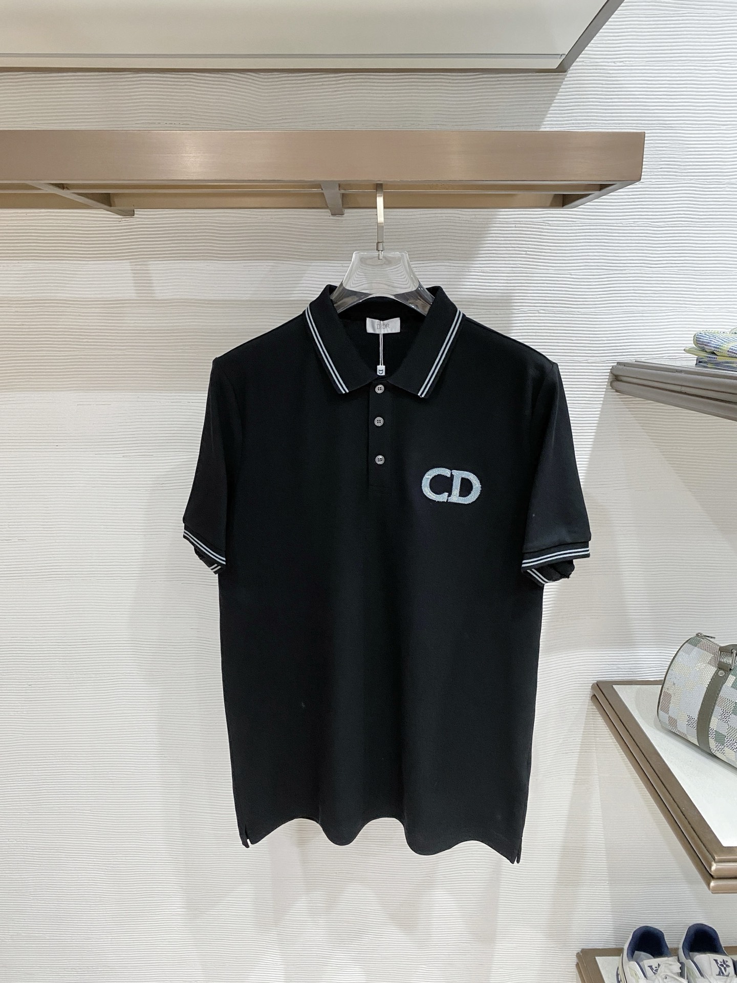 Dior CD Embroidery Stripe Polo Shirt