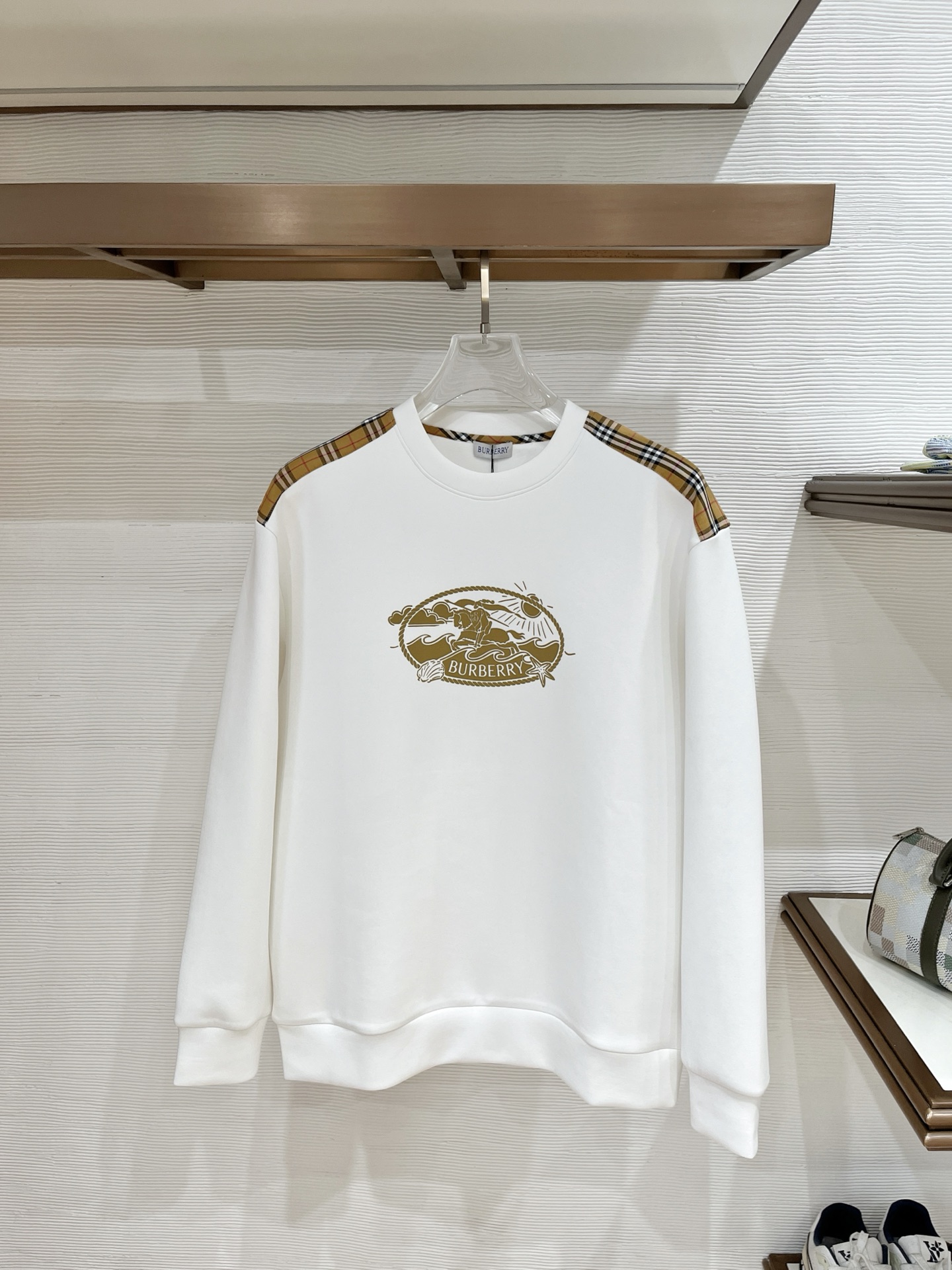 Burberry White Crest Check Shoulder Sweatshirt