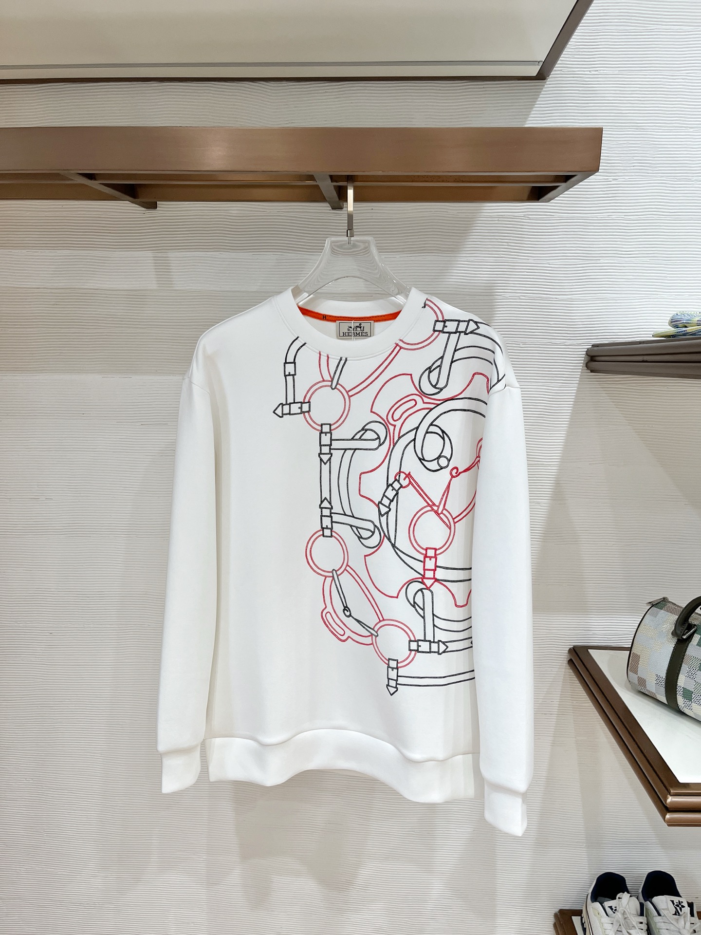 Hermes White Line Print Sweatshirt