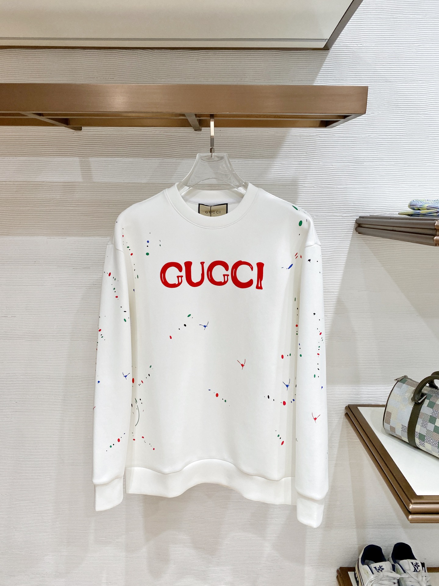 Gucci White Paint Splatter Logo Sweatshirt