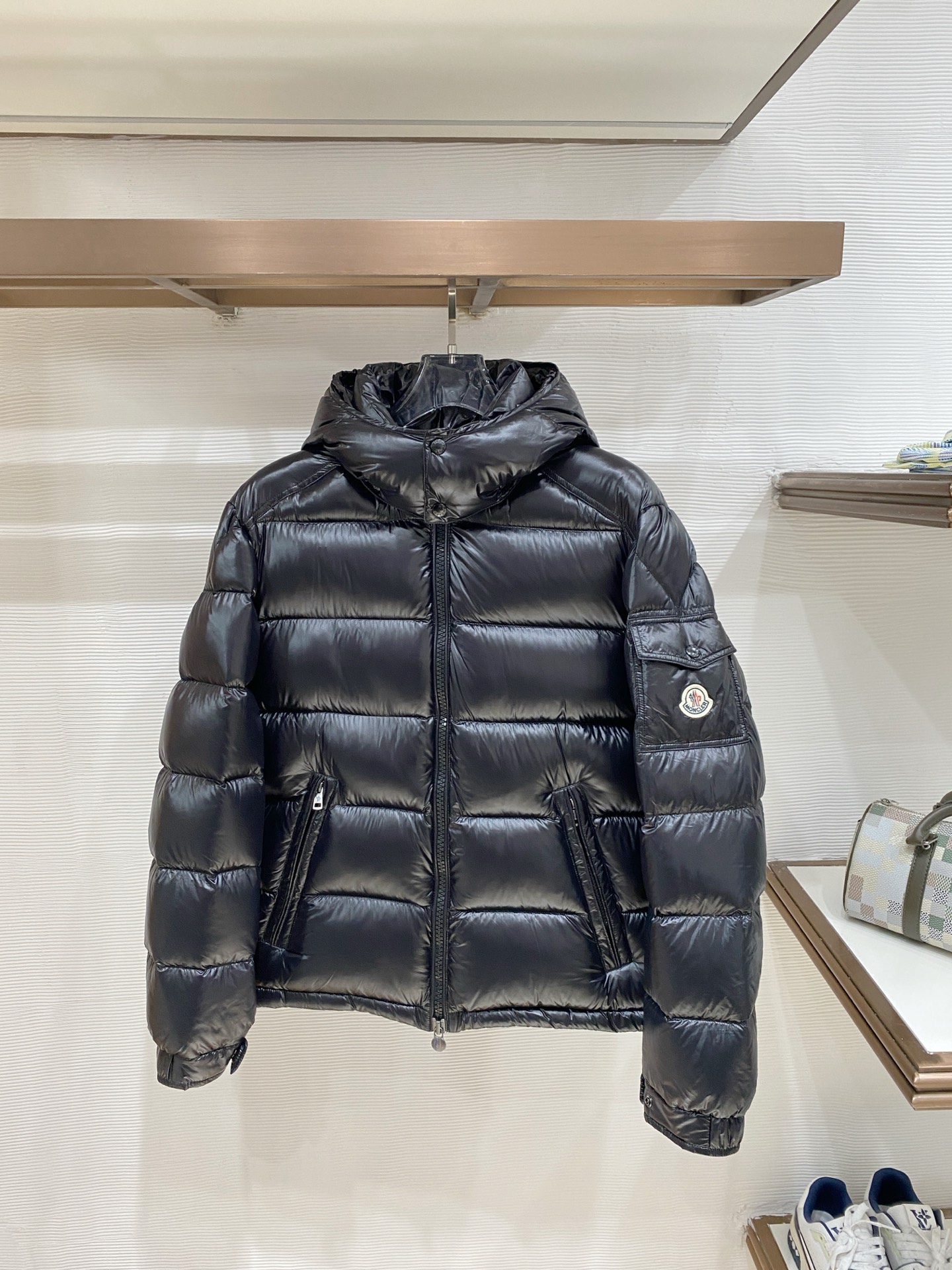 Moncler Black Glossy Hooded Puffer Jacket