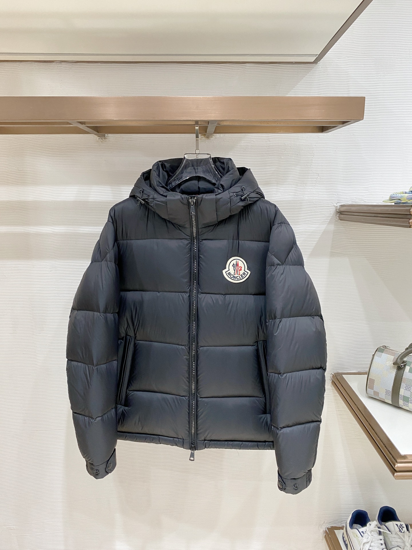 Moncler Black Logo Hooded Puffer Jacket