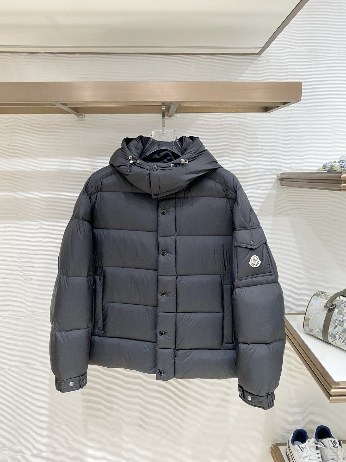 Moncler Black Snap Front Hooded Puffer Jacket