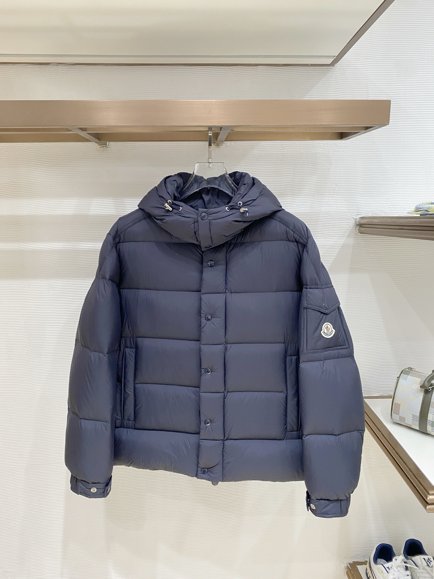 Moncler Navy Snap Front Hooded Puffer Jacket
