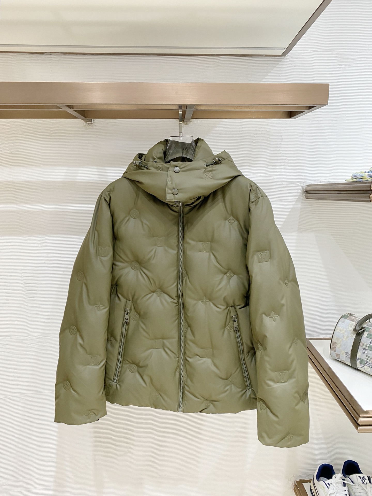 Louis Vuitton Olive Quilted Hooded Jacket