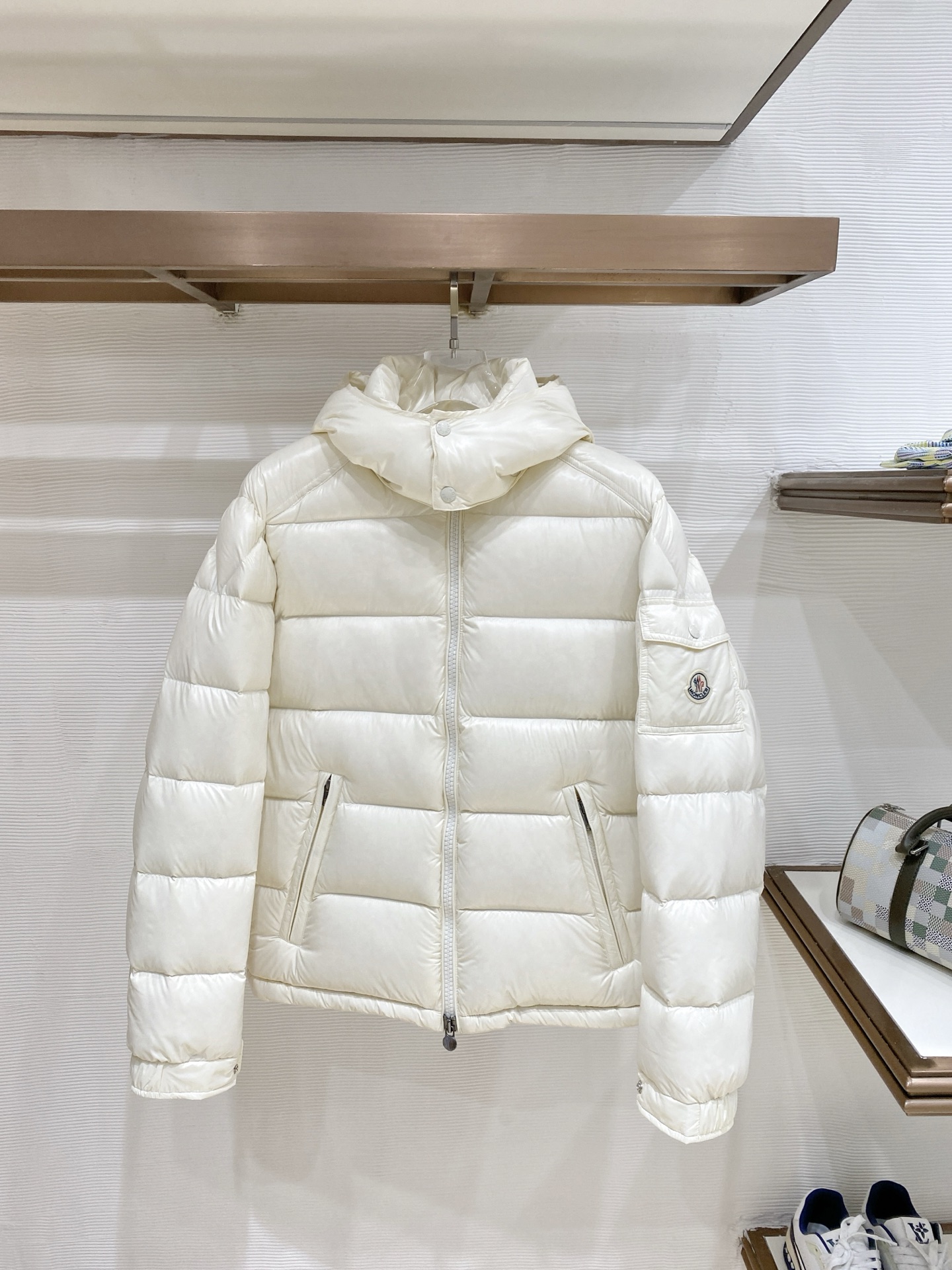 Moncler White Glossy Hooded Puffer Jacket