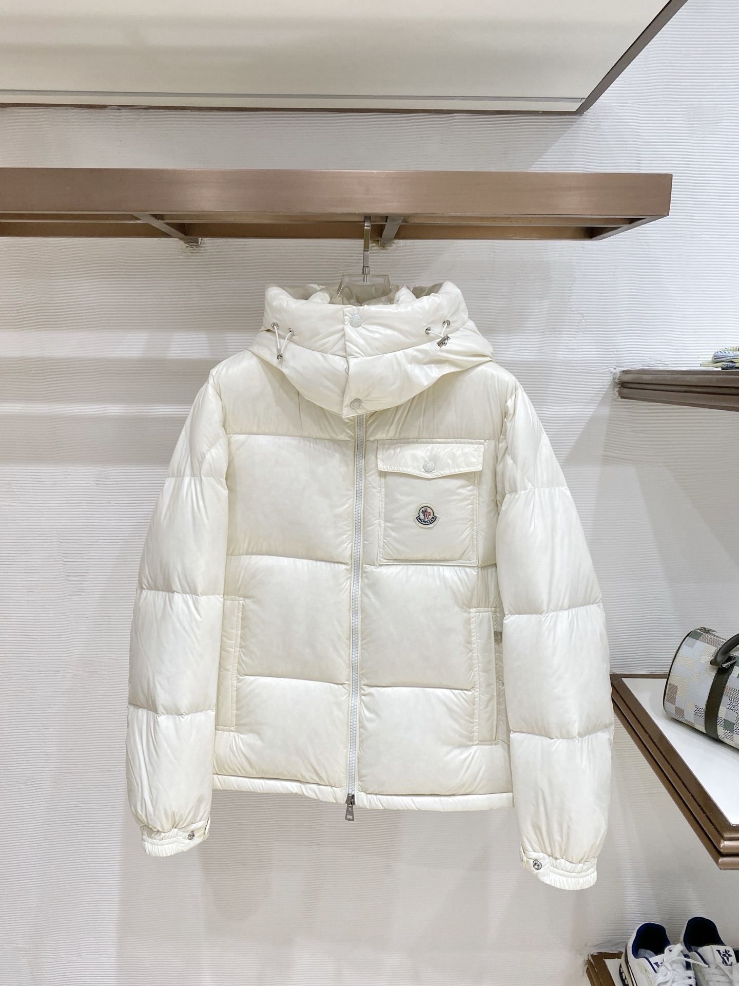 Moncler White Chest Pocket Puffer Jacket
