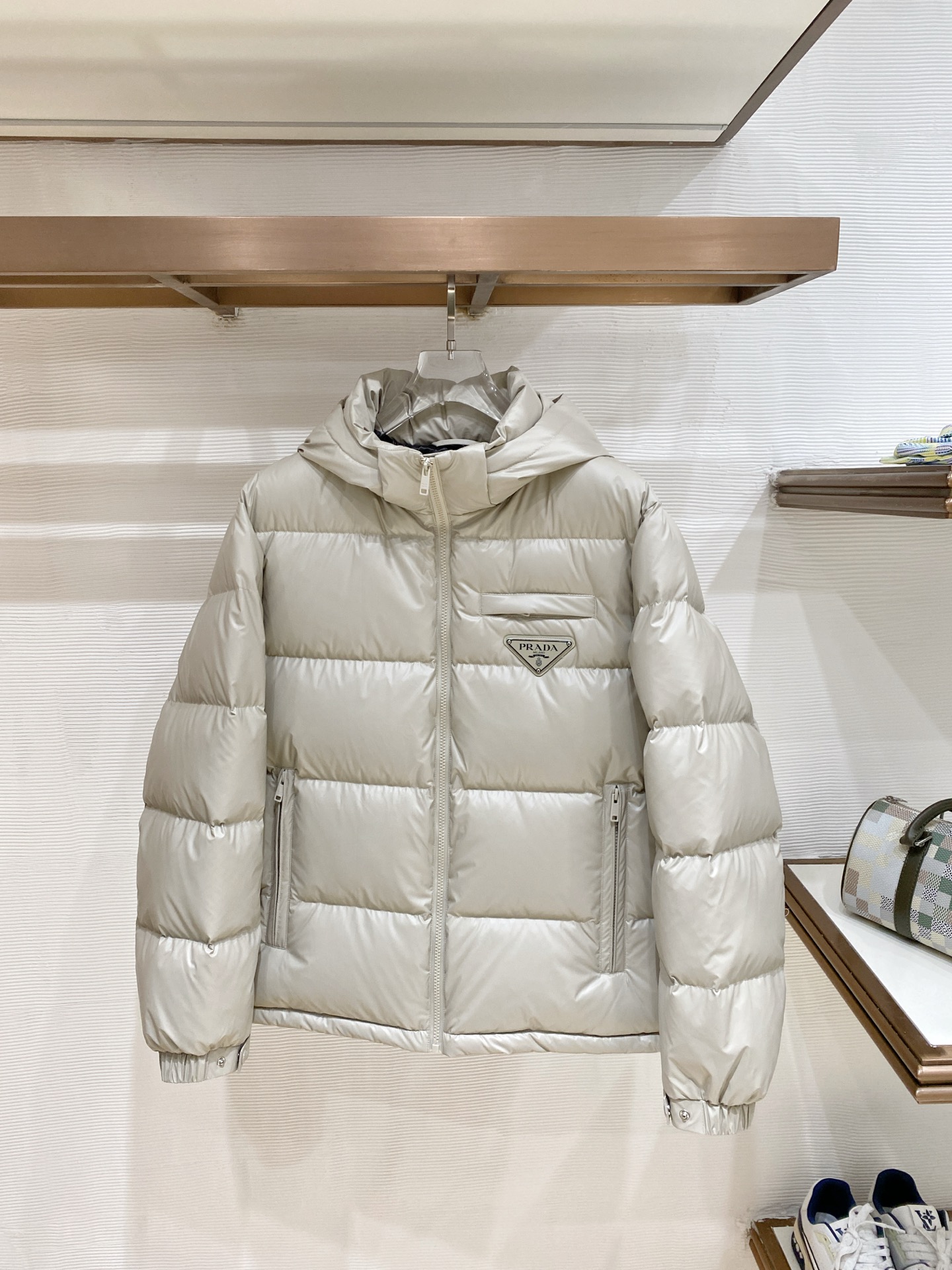Prada Beige Hooded Puffer Jacket