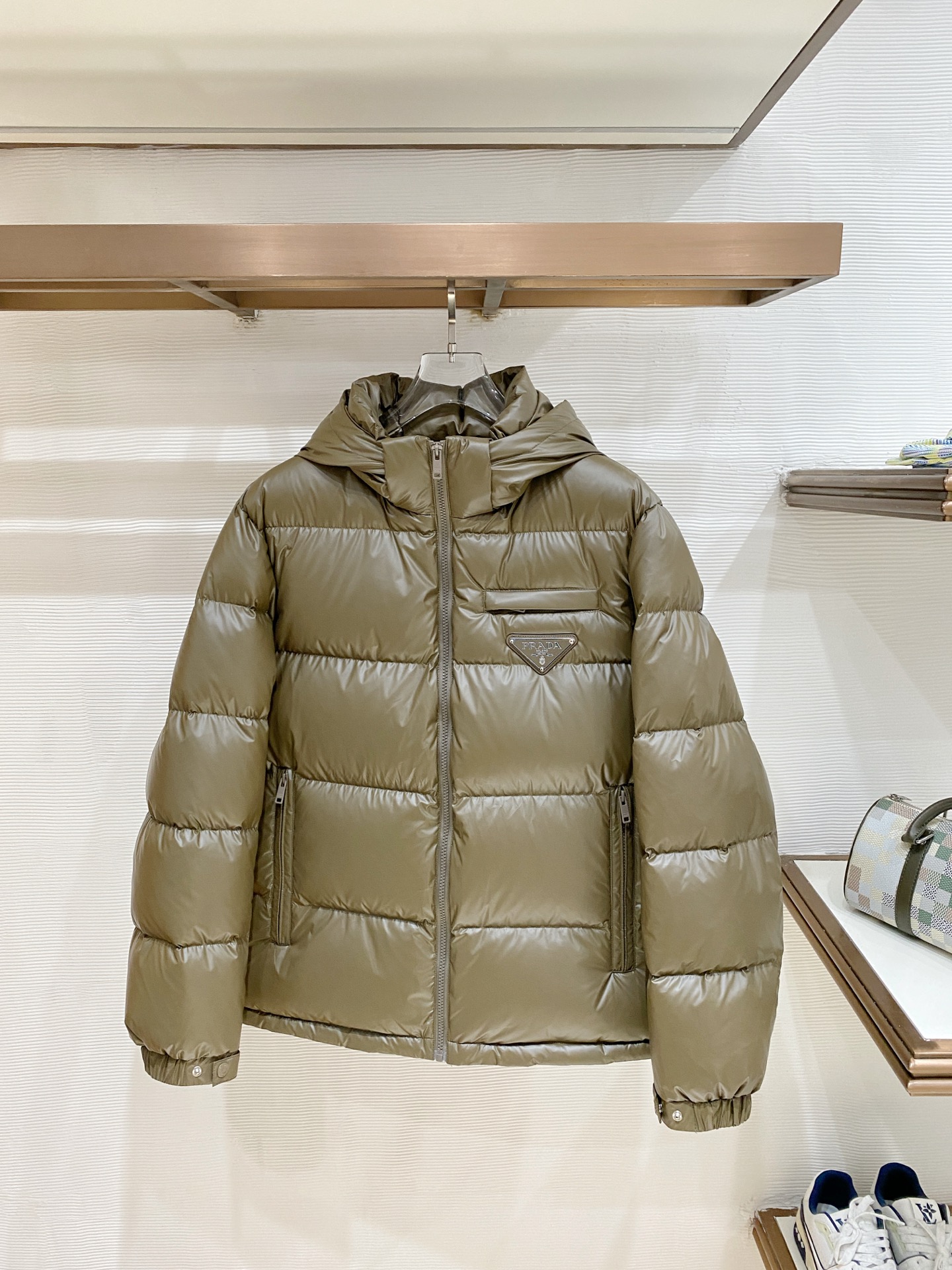 Prada Olive Hooded Puffer Jacket